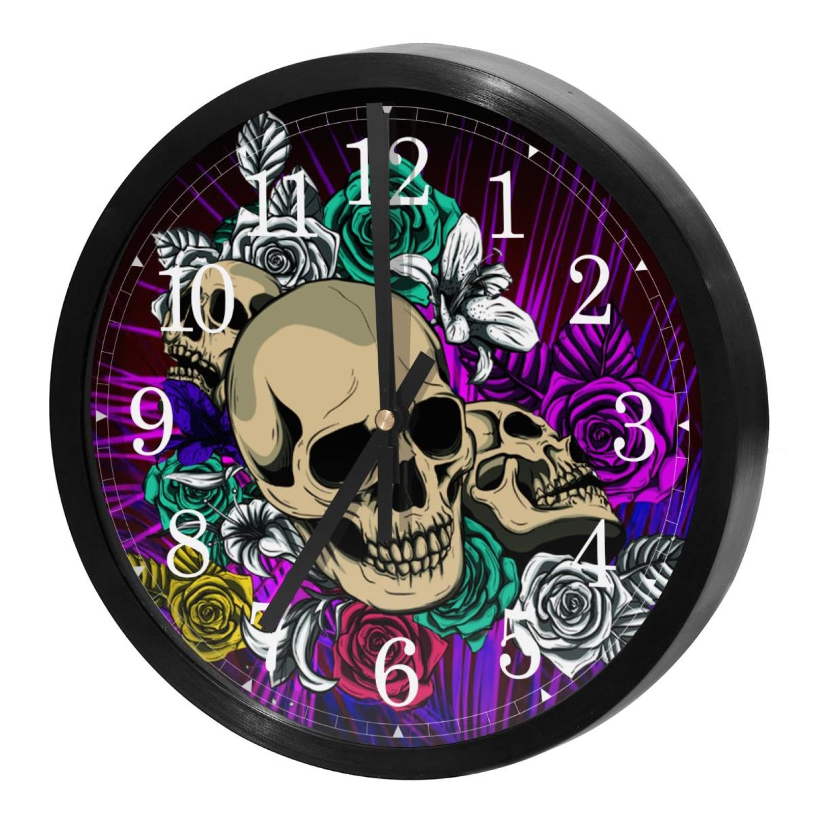 Horloge murale ronde crâne et roses pour sublimer la décoration de votre cuisine ou bureau