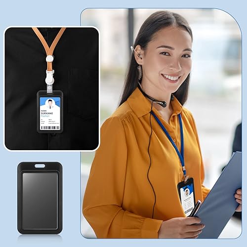 Vista 6 de Eaasty Portatarjetas de identificación de plástico duro, diseño vertical y abierto, color negro, funda protectora para tarjetas de identificación