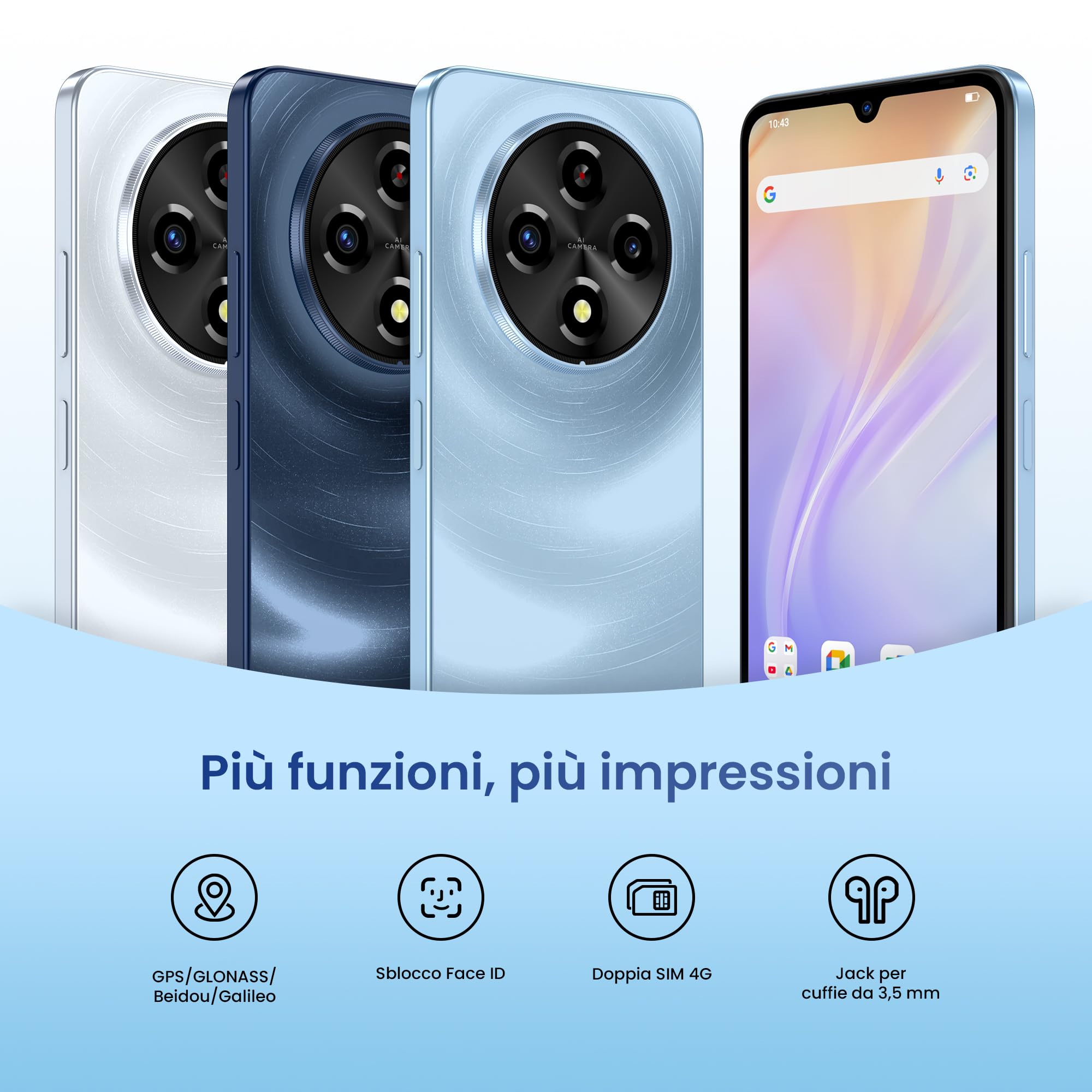A12 Android 15 Telefono Cellulare, 12GB+128GB/1TB TF, 6.9" HD+Schermo/120Hz Smartphone, Octa-Core, Batterie 6500mAh, Caméra AI 13MP/Widevine L1/OTG/Dual Nano SIM/Face ID