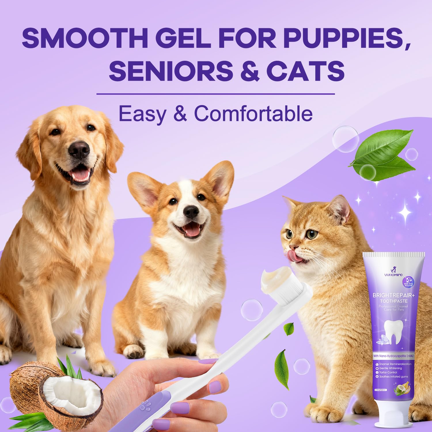 Enzymatic Dog & Cat Toothpaste with Nano-Hydroxyapatite (nHA) – Remineralizing, Plaque & Tartar Control, Fresh Breath – Fluoride-Free, Xylitol-Free, Safe to Swallow – Mild Coconut Chicken 3.52oz - image 7