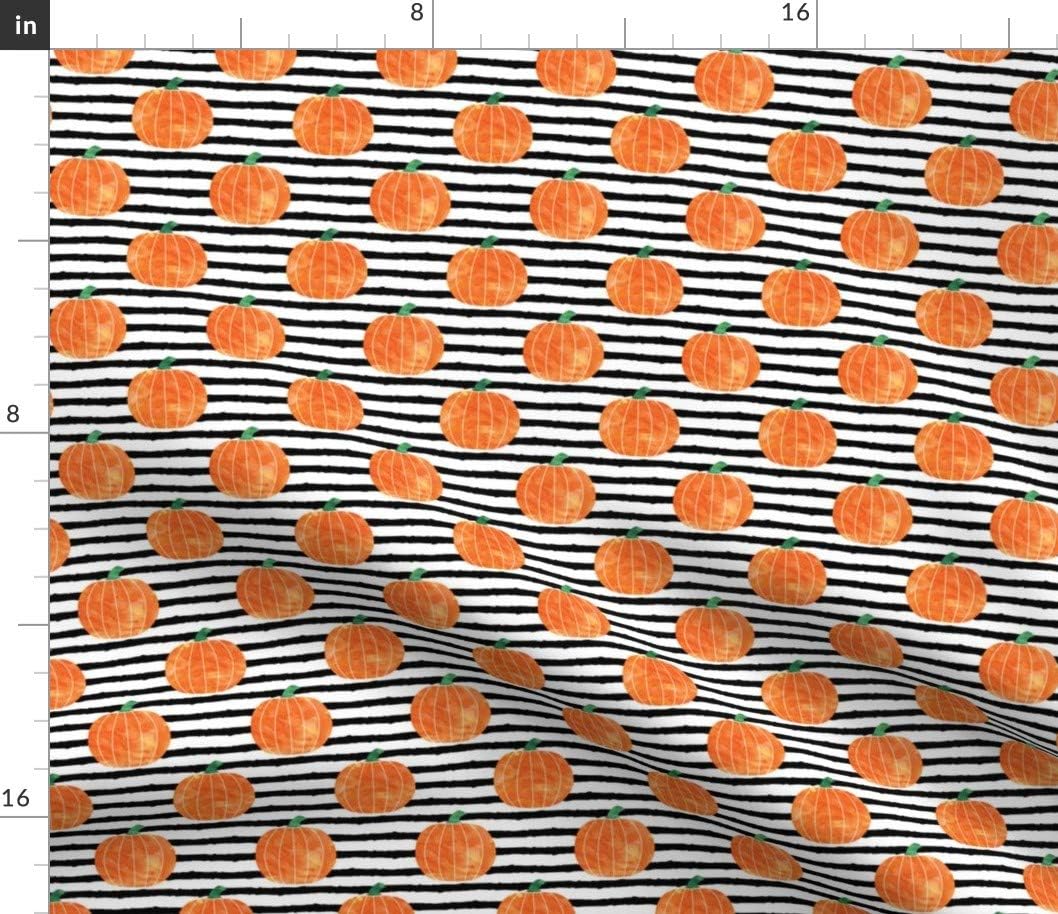 Spoonflower Fabric - Watercolor Pumpkins Stripes Pumpkin Halloween Trendy Orange Black Printed on Petal Signature Cotton Fabric by The Yard - Sewing Quilting Apparel Crafts Decor