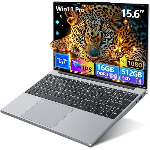 15.6 inch Gaming Laptop 2025, Laptop Computer with N95 Quad-Core up to 3.4GHz, 16GB DDR4 512GB SSD, Backlit Keyboard, Fingerprint Unlock, FHD 1920 * 1080, WiFi5, BT4.2, Win 11 Pro(Silver)