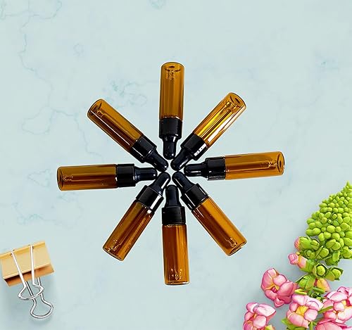 Miniatura 7 de 50 botellas cuentagotas de muestra de 0.2 fl oz, botellas cuentagotas de vidrio ámbar para muestras de aceites esenciales, perfume cosmético viajando