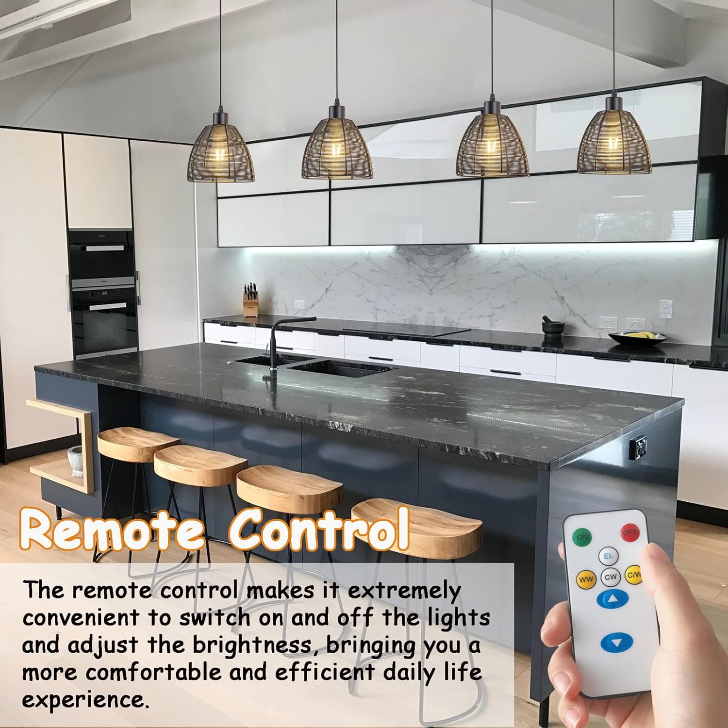 Battery Operated Pendant Light with Remote-2 Pack Hanging Lights Handmade Metal Not Hardwired, 30+ Hours Battery Powered Rechargeable Light Bulbs Good for Kitchen Island Living Room (Color