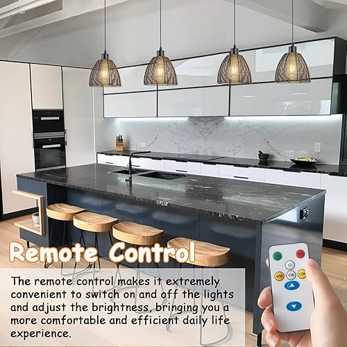 Miniatura 5 de Lámpara colgante a pilas con control remoto, paquete de 2 luces colgantes hechas a mano de metal sin cableado, bombillas recargables alimentadas por