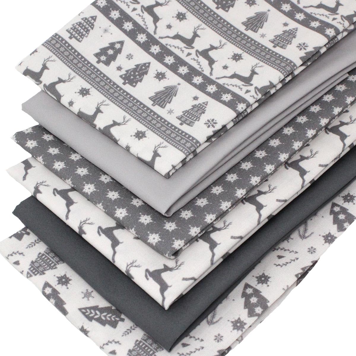 6 Fat Quarters Bundle - 'Scandi Coordinates – Grey' Christmas Fabric Features Stags, Trees & Stars 100% Cotton Ideal for Quilting, Patchwork, Crafting (with free patchwork pattern by Overdale Fabrics)