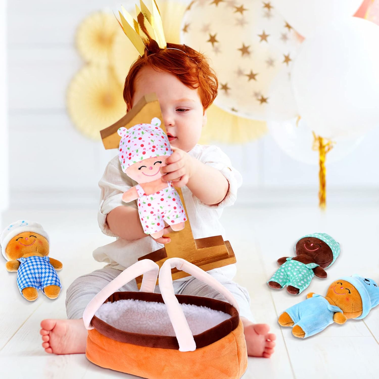 Skylety 6 Pcs 7'' Multicultural Baby Dolls Soft Basket of Babies Sensory Diverse Plush Dolls Stuffed Plush Ethnic Buddies Figures with Removable Clothing for Boys Girls All Ages Preschool Classroom
