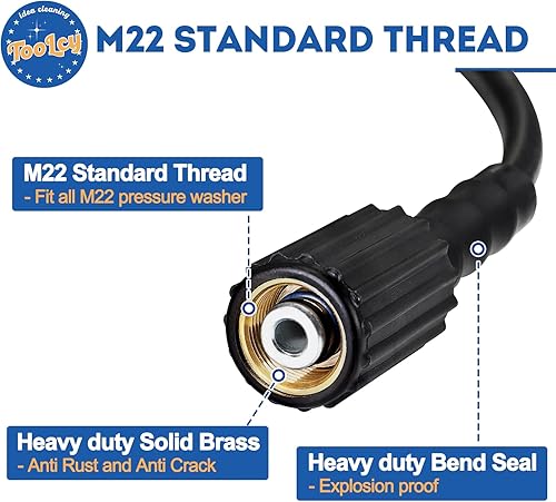 Miniatura 4 de TOOLCY Manguera de lavado a presión, 3400 PSI, manguera de lavado de potencia resistente a las torceduras de 25 pies y 14 pulgadas, repuesto M22
