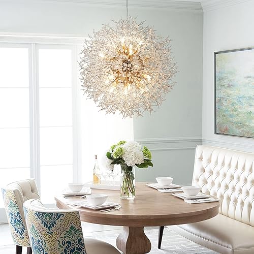 Miniatura 2 de Candelabros de cristal de diente de león, lámparas colgantes de fuegos artificiales de 16 luces en oro, 80 W modernas luces colgantes de cristal