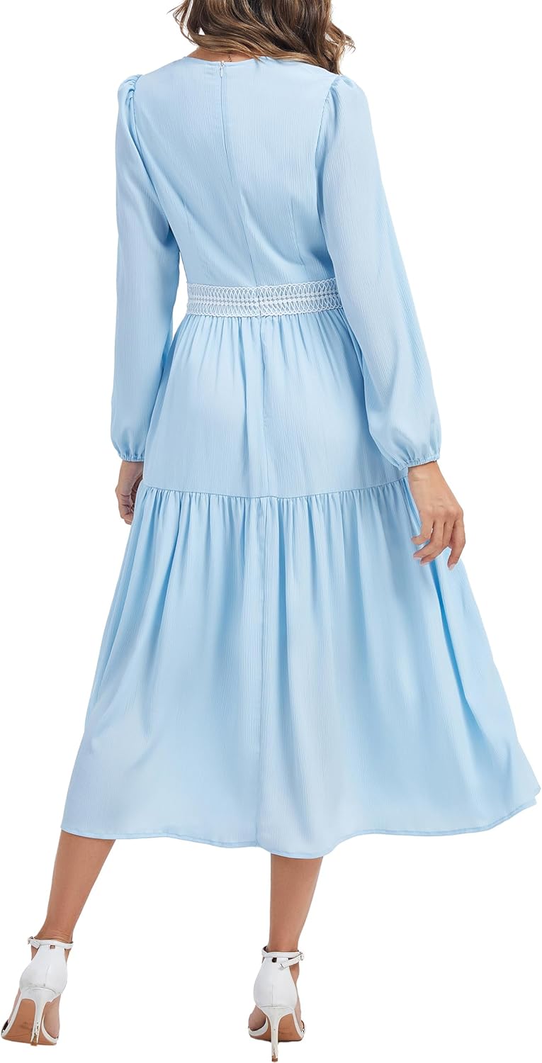 Kormei Womens Boho Long Sleeve Maxi Dress V Neck Empire Waist Fall Wedding Guest Dresses Casual with Pockets - Image 5