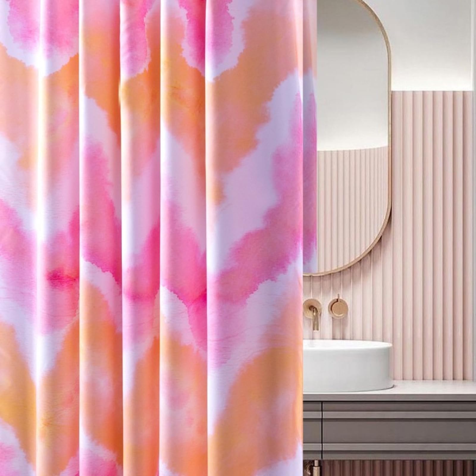 Rideau de Douche 200X240 Rose Orange avec 12 Crochets Salle de Bain