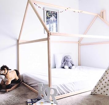 Montessori toddler house bed, Montessori floor bed for kids, Canopy house bed for toddler, Toddler floor bed, Hut bed for kids - US Queen size