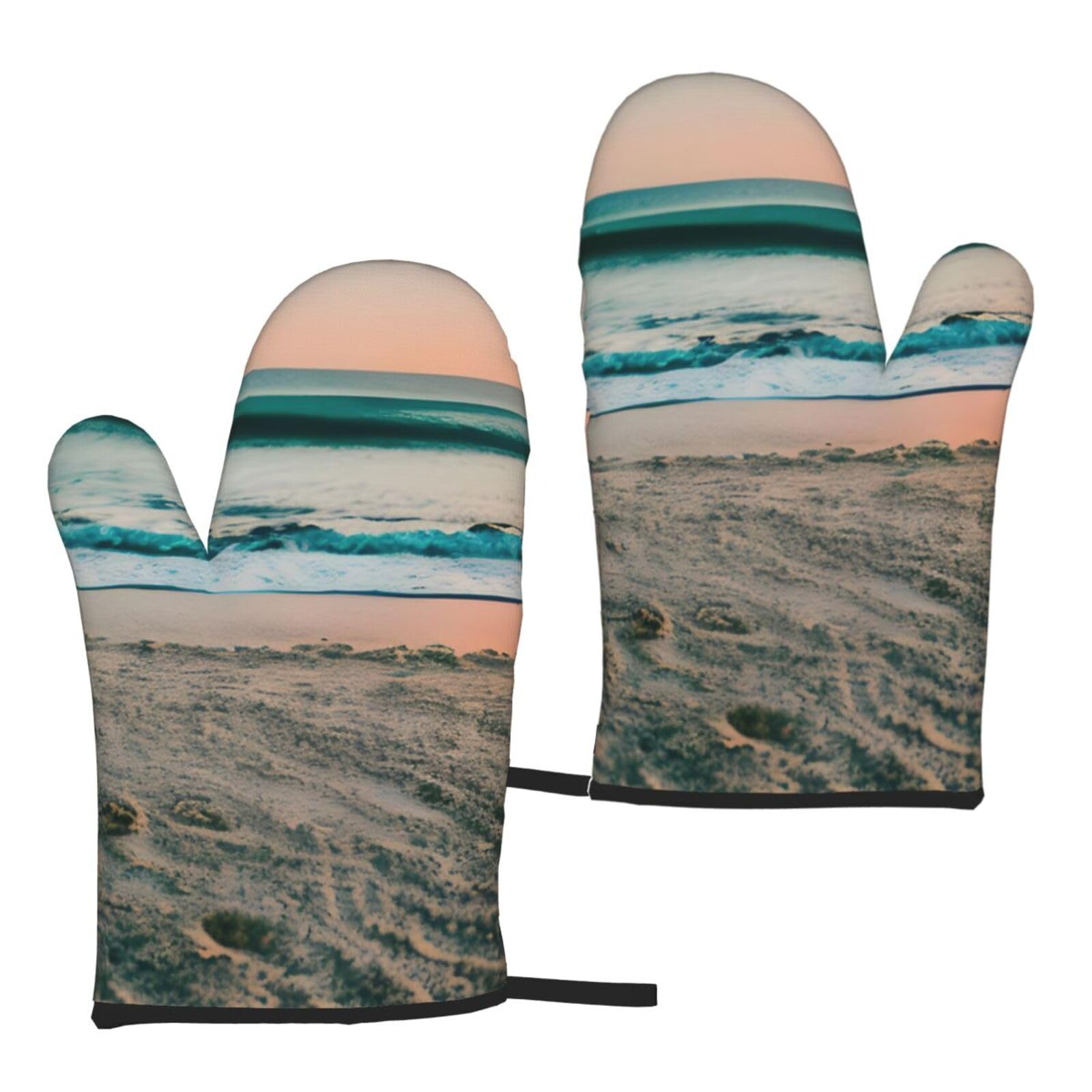 Beach Sunset Theme Print Heat Resistant Universal Fit Oven Microwave Gloves Home Cooking Baking Grilling
