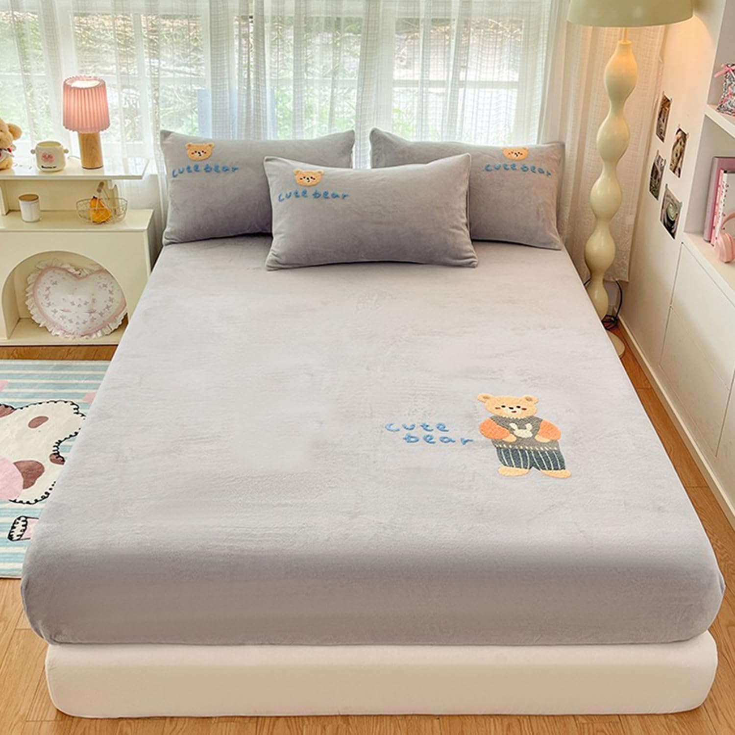 Grey,90 * 200cmTWIN,LDLCYCN Warm Mattress Protector King Queen Size Milk Velvet Mattress Cover Soft Bed Cover Mattress Pad Cover with Pattern Fitted Sheet with 10" Deep Pocket for Winter
