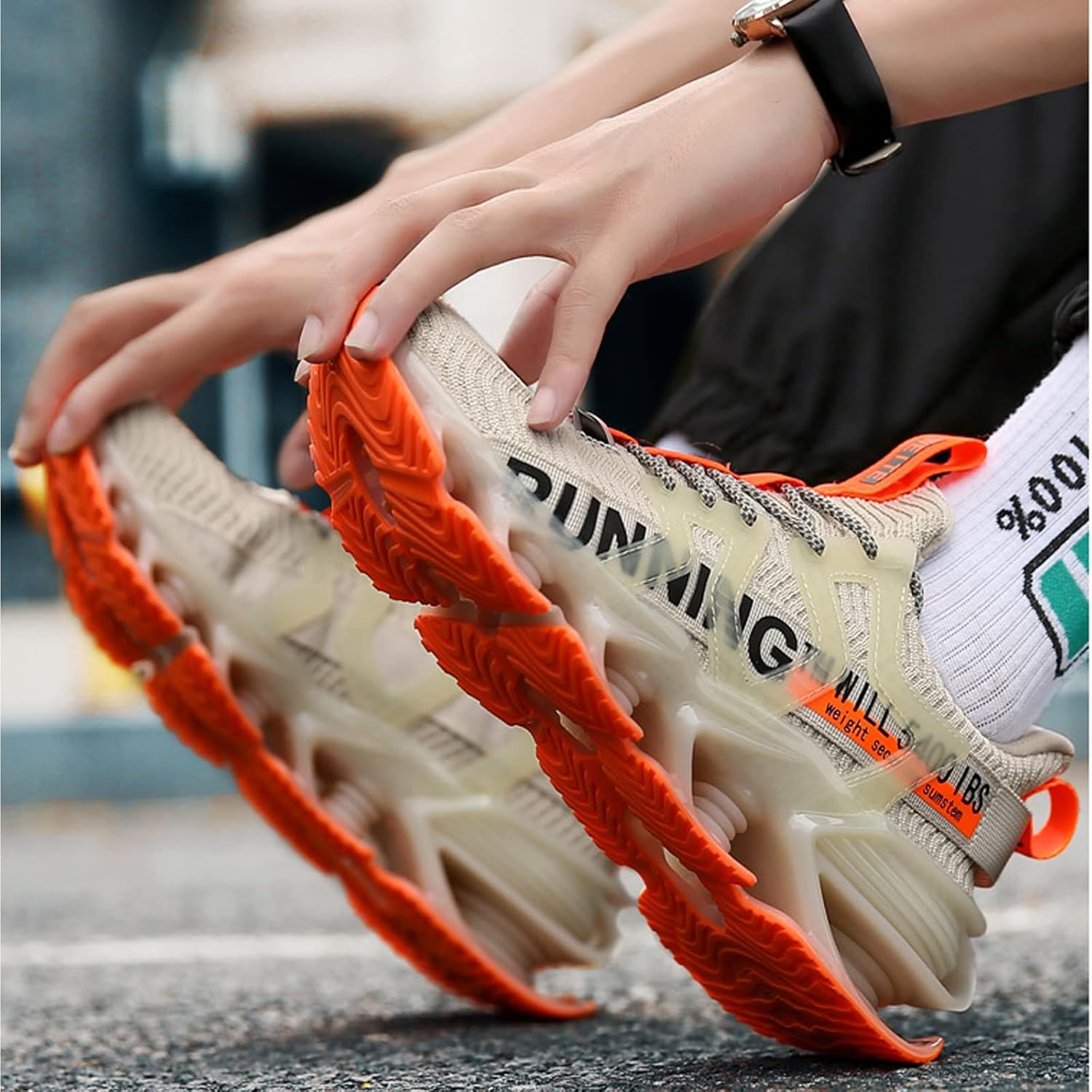 Mens Walking Shoes Running Fashion Non Slip Type Sneakers Athletic Blade Tennis Shoes (10, Beige)