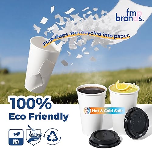 Miniatura 5 de Fit Meal Prep Paquete de 100 tazas de café desechables de 16 onzas con tapas, tazas de viaje de papel a prueba de fugas para bebidas fríascalientes,