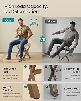 SONGMICS Makeup Stool, Padded Vanity Foot Rest, Solid Wood X Legs