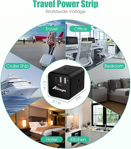 Miniatura 7 de Alitayee Extensor de tomacorriente, enchufe Aapter con 3 puertos USB, divisor de salida USB, salida USB C, enchufes USB para toma de corriente, sin