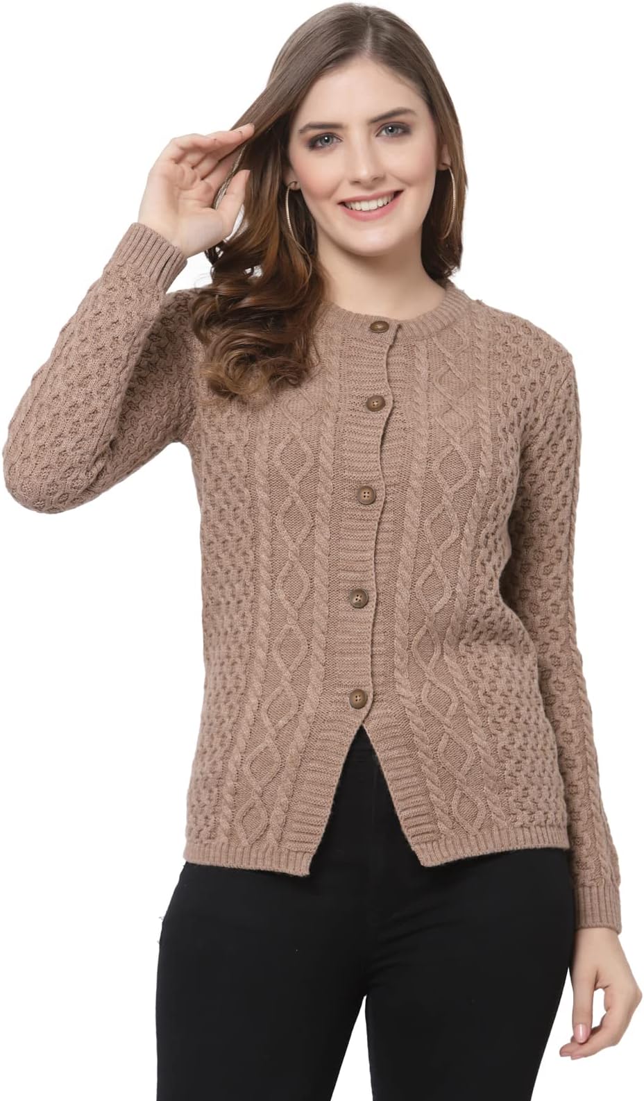 Women Sweater for Winters Woolen Acrylic Full Sleeve Round Neck Cable Design Cardigan Sweater for Women Winter Woollen Stylish