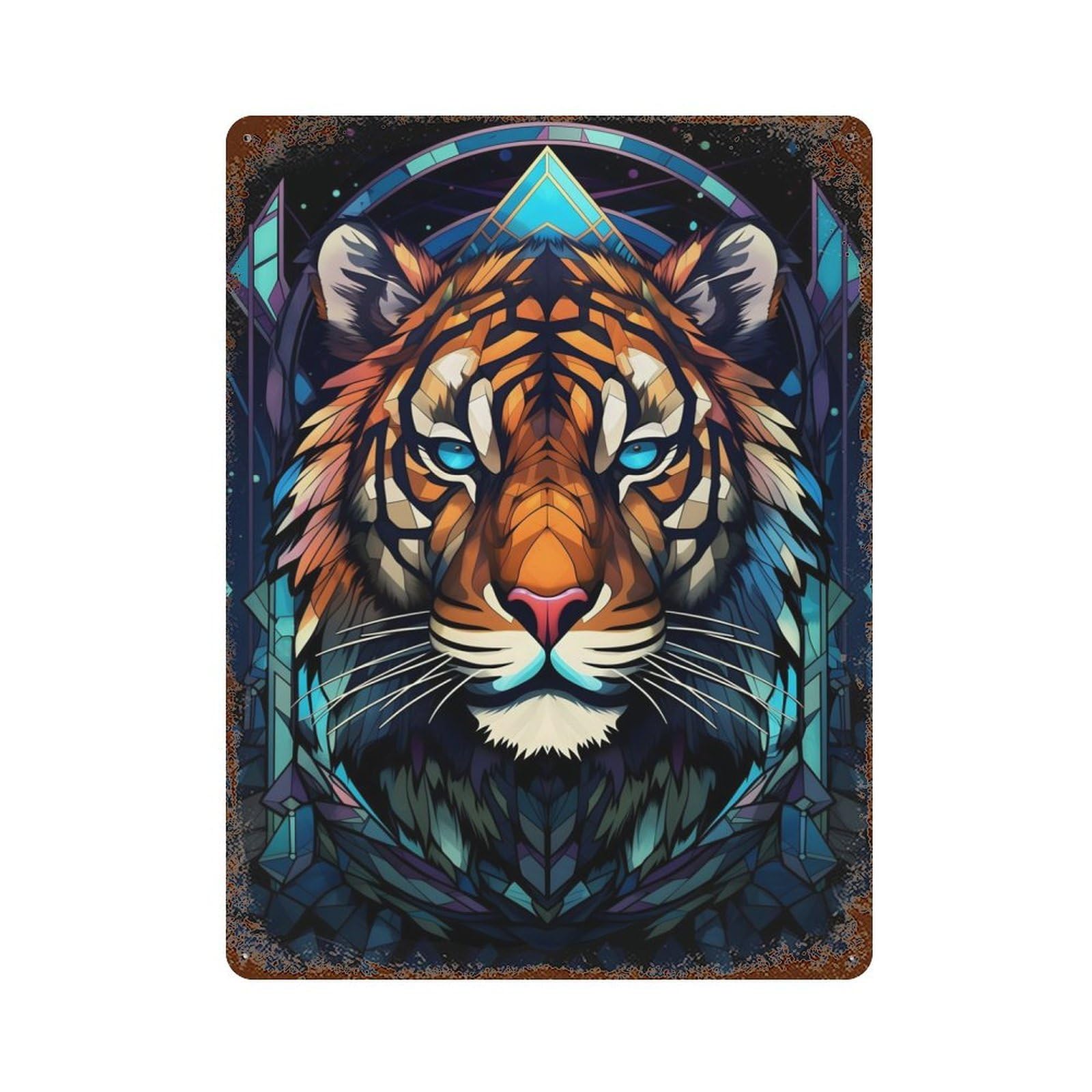 Garage Style Tiger Stained Glass Rusty Metal Tin Sign 15.7"x11.8", Farmhouse Wall Decor for Bar And Workshop