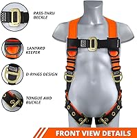 Vista 2 de TRSMIMA Safety Harness Fall Protection - Men Construction Full Body Harness Kit for Work with Shock Absorbing Lanyard Tongue Buckle ANSI Orange