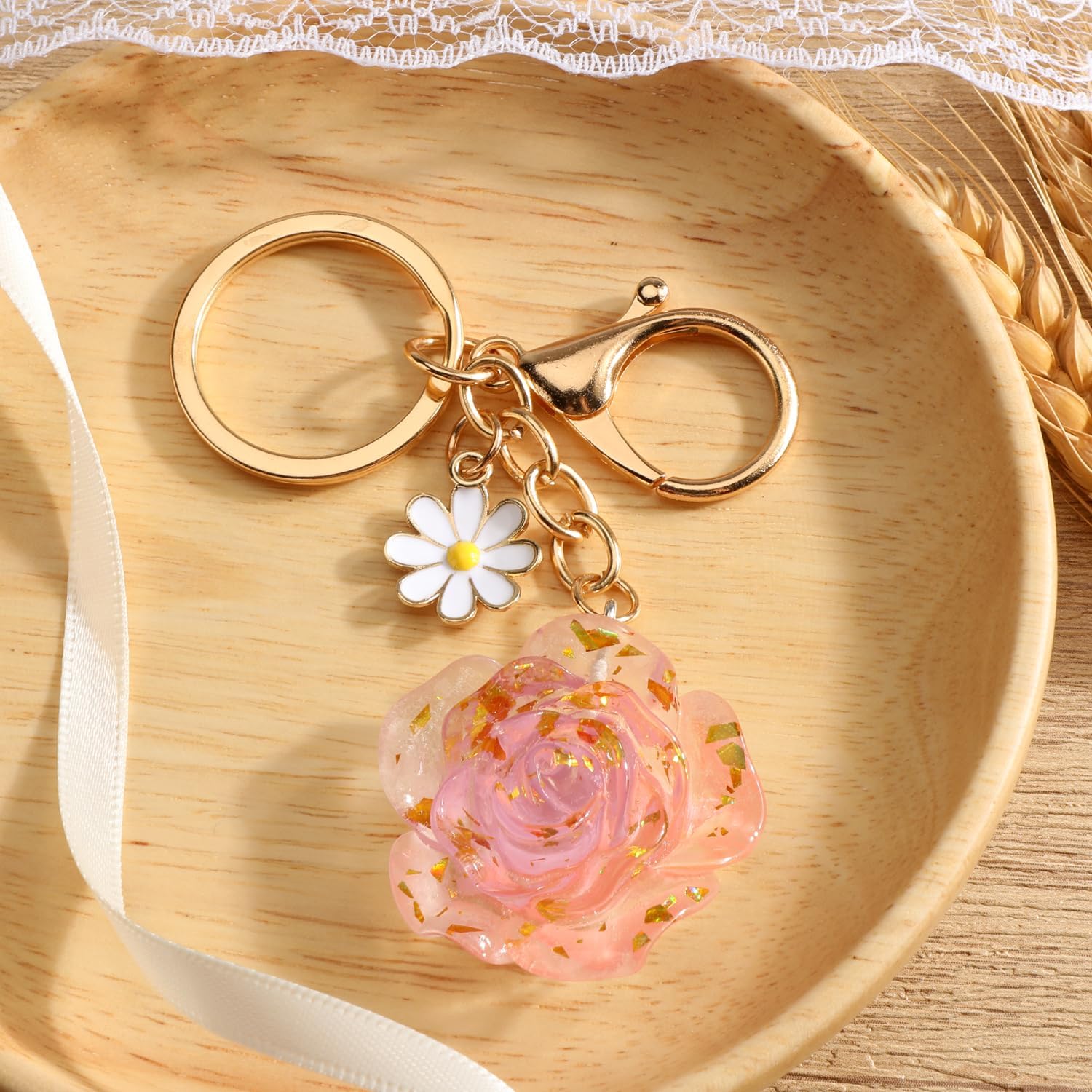 Sparkling Rose Keychain for Women Glitter Flower Rose Accessory for Keys Bag Charm and Car Decor image 3