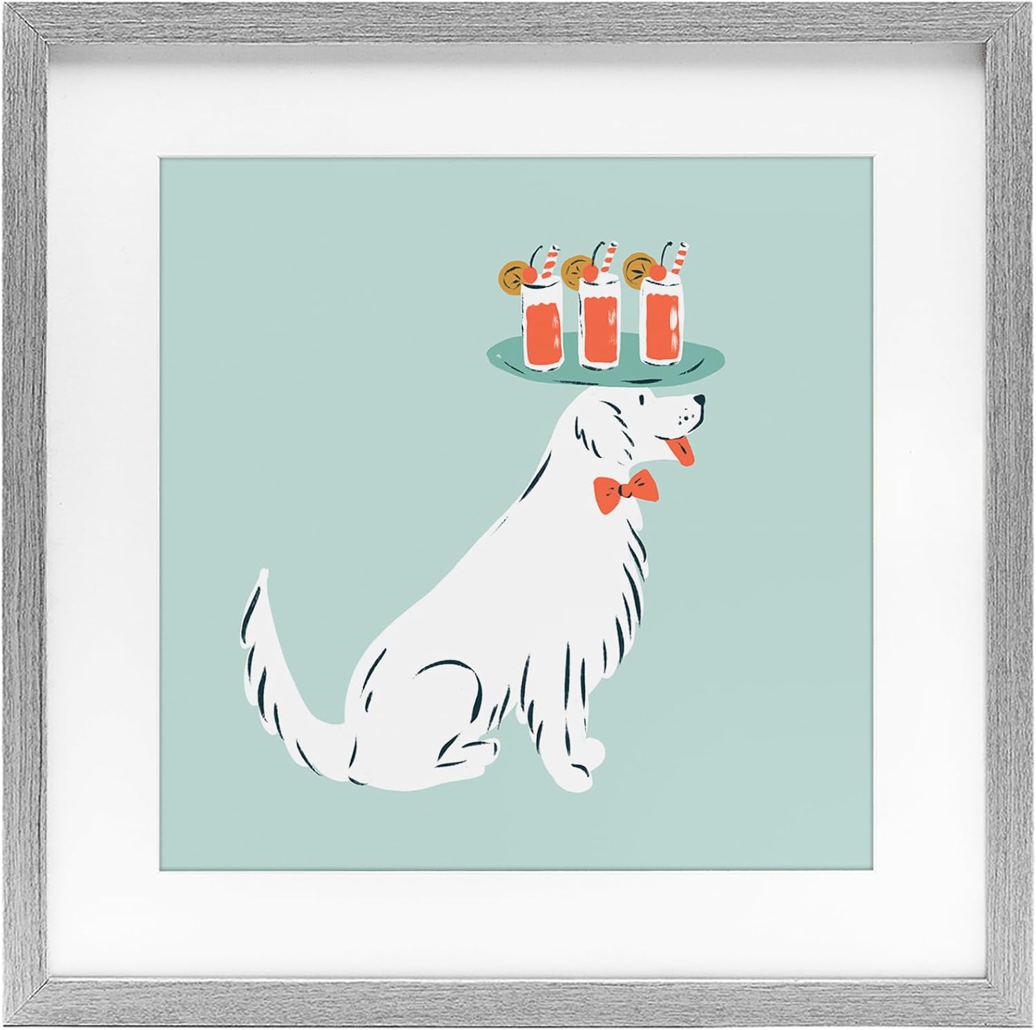 Stupell Industries Drink Tray Dog Server Gray Framed Print Under Glass design by Krissy Mast, 13 x 13