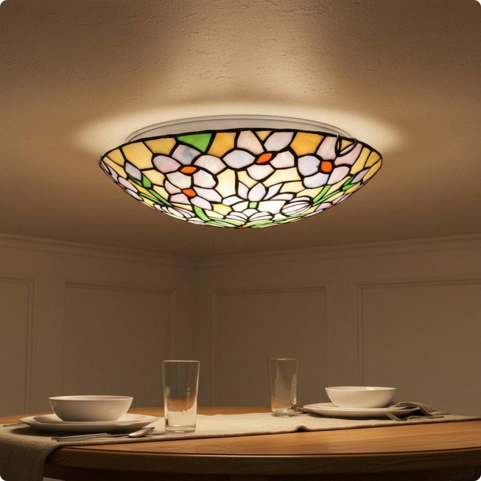 Enakshi® Art Art Nouveau Design Tiffany Ceiling Lamp Romantic Lighting Round Stained Glass Ceiling Light Semi Flush Mount Light for Living Room, Bedroom, Bar, Hallway, 30CM, without Bulb-image-30