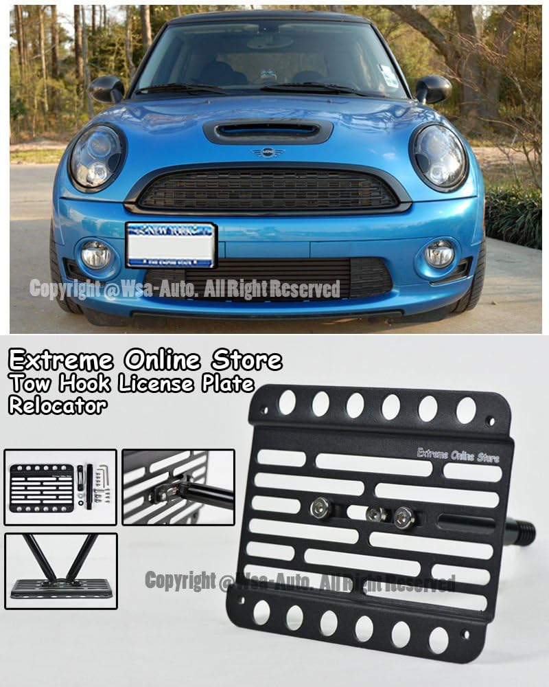 Extreme Online Store EOS License Plate Front Bumper Tow Mount Adapter Relocator Kit - Made for and Compatible with Mini Cooper Hatch Hardtop R56 mk2 07-10 2007 2008 2009 2010