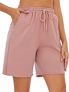 Pantalones Cortos Mujer Verano de Cintura Alta Color Sólido Pantalón Corto Deporte para Casuales Fitness Jogging Gimnasio Y Entrenamiento con Bolsillos S-XXL