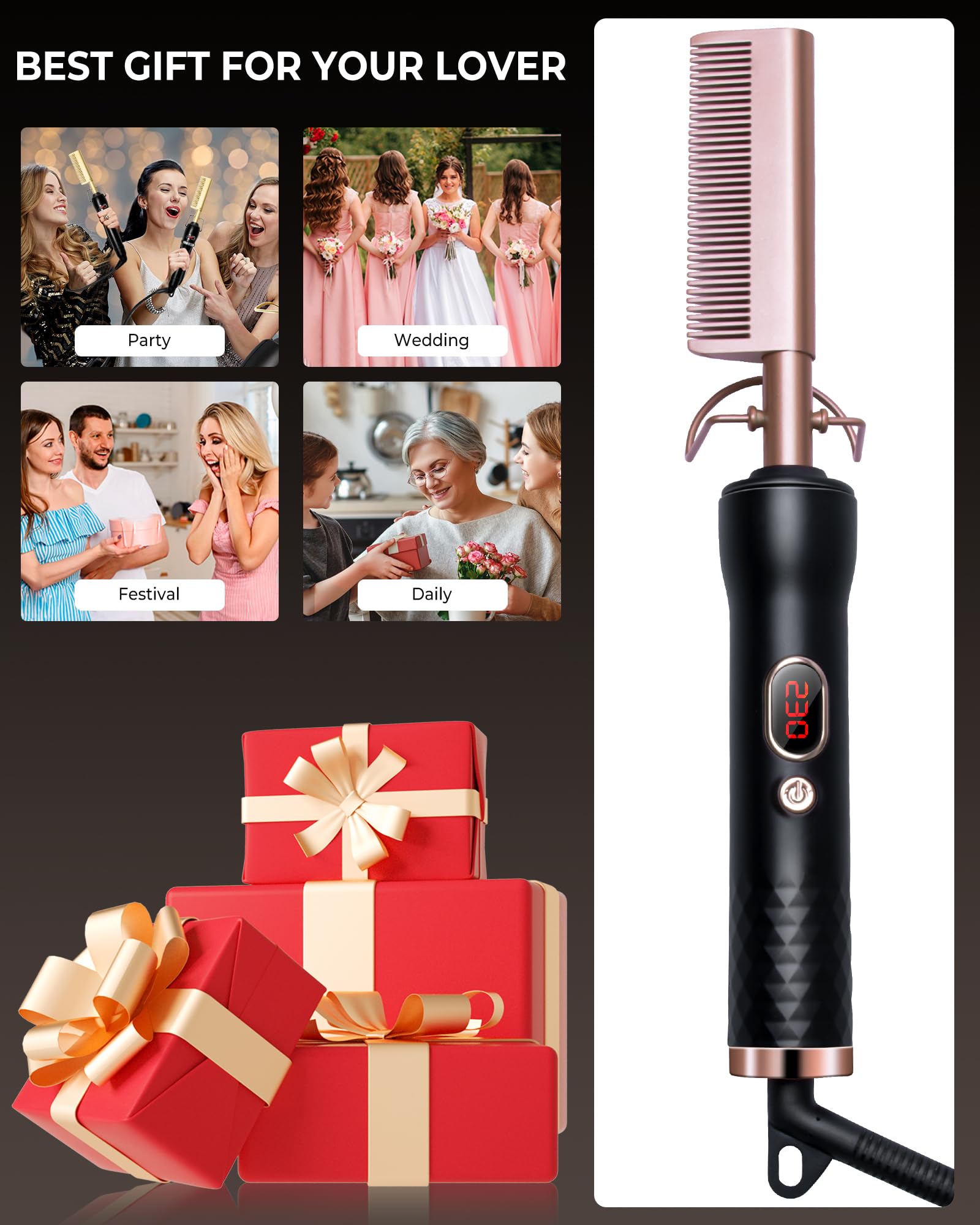 Hot Comb for Wig Stylijka włosów LCD 120–230°C technologia jonowa ceramiczna szczotka termiczna szybkie nagrzewanie 30s