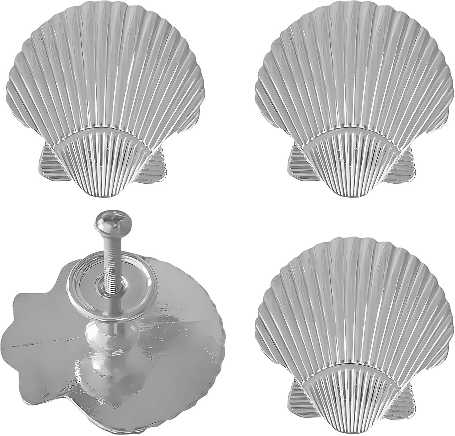 4 Pack Sea Shell Drawer Pulls Gold - Unique Vintage Dresser Handles for Cabinets & Drawers, Decorative Kitchen Cabinet Pulls, Cabinet Hardware Knobs, Easy Install with Screws