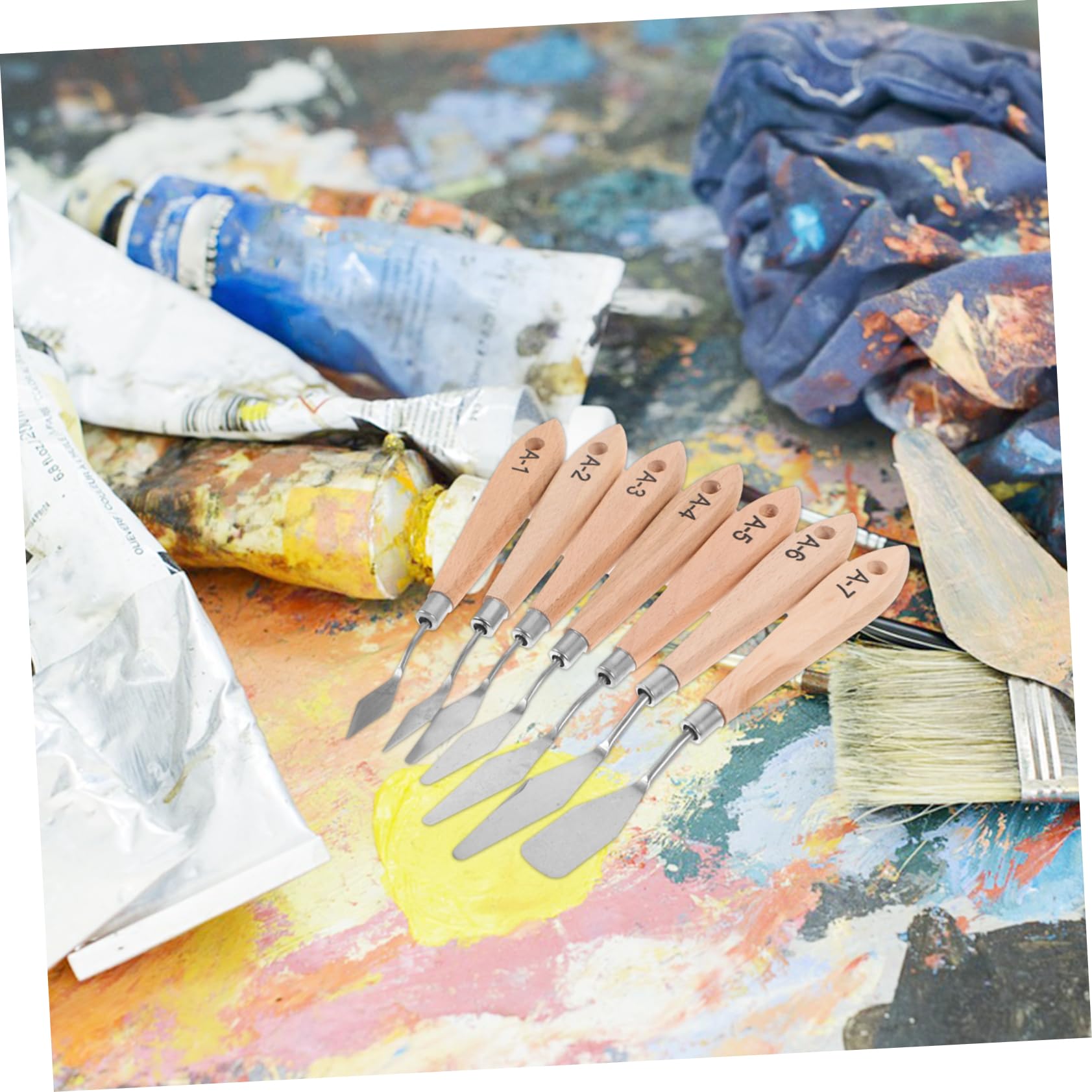 HOMSFOU 3 Set Set Di Per Pittura A Olio Pittura A Spatola Coltello Da Pittura Scrapper Di Verniciatura Strumenti Di Pittura Spatola Di Metallo Acciaio Inossidabile 7 Pezzi*3