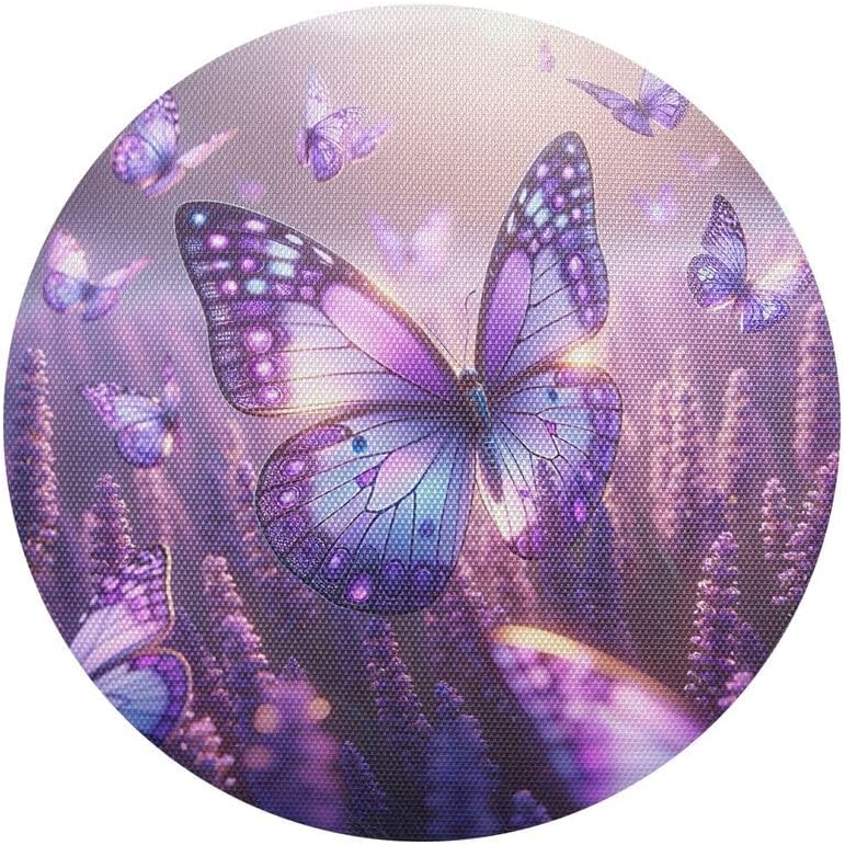 ODAWA Purple Butterflies Lavender Placemat Washable Round Table Mats Indoor/Outdoor Vinyl Place Mats for Dining Table