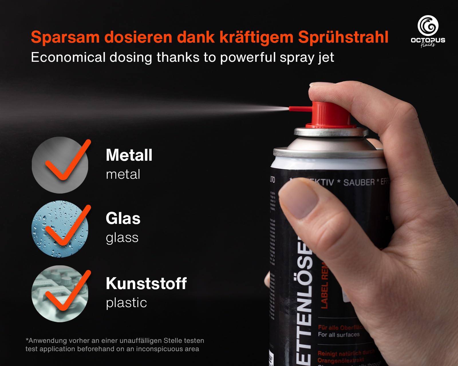 Octopus środek do usuwania etykiet i kleju w sprayu, środek do usuwania uporczywych pozostałości, z olejkiem pomarańczowym – 200 ml