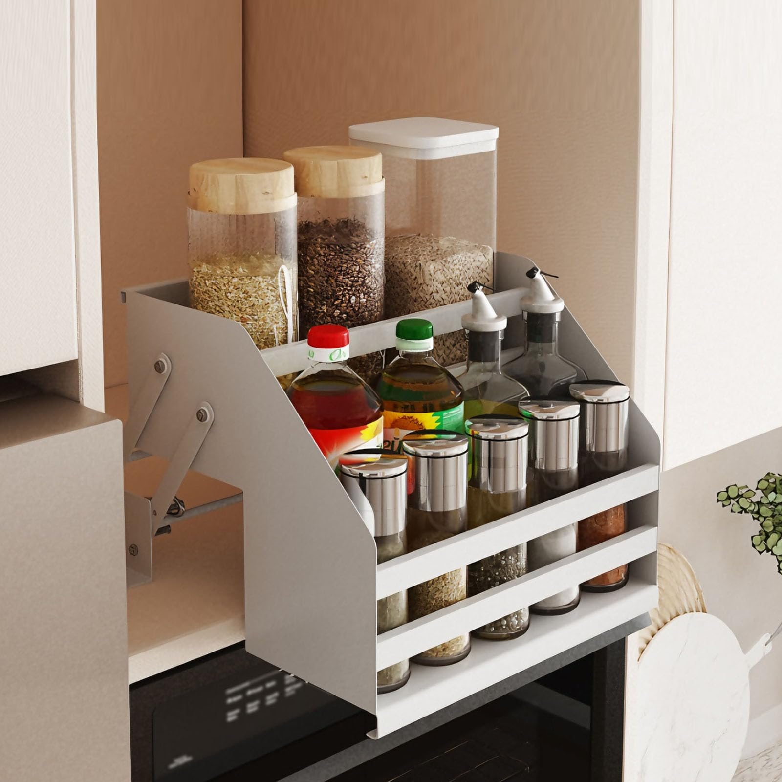 Pull Out Cabinet Organizer Pull Down Shelves Lifting and Telescopic Design Large Capacity Storage Strong Load-Bearing Capacity Suitable for Kitchens/Bathrooms
