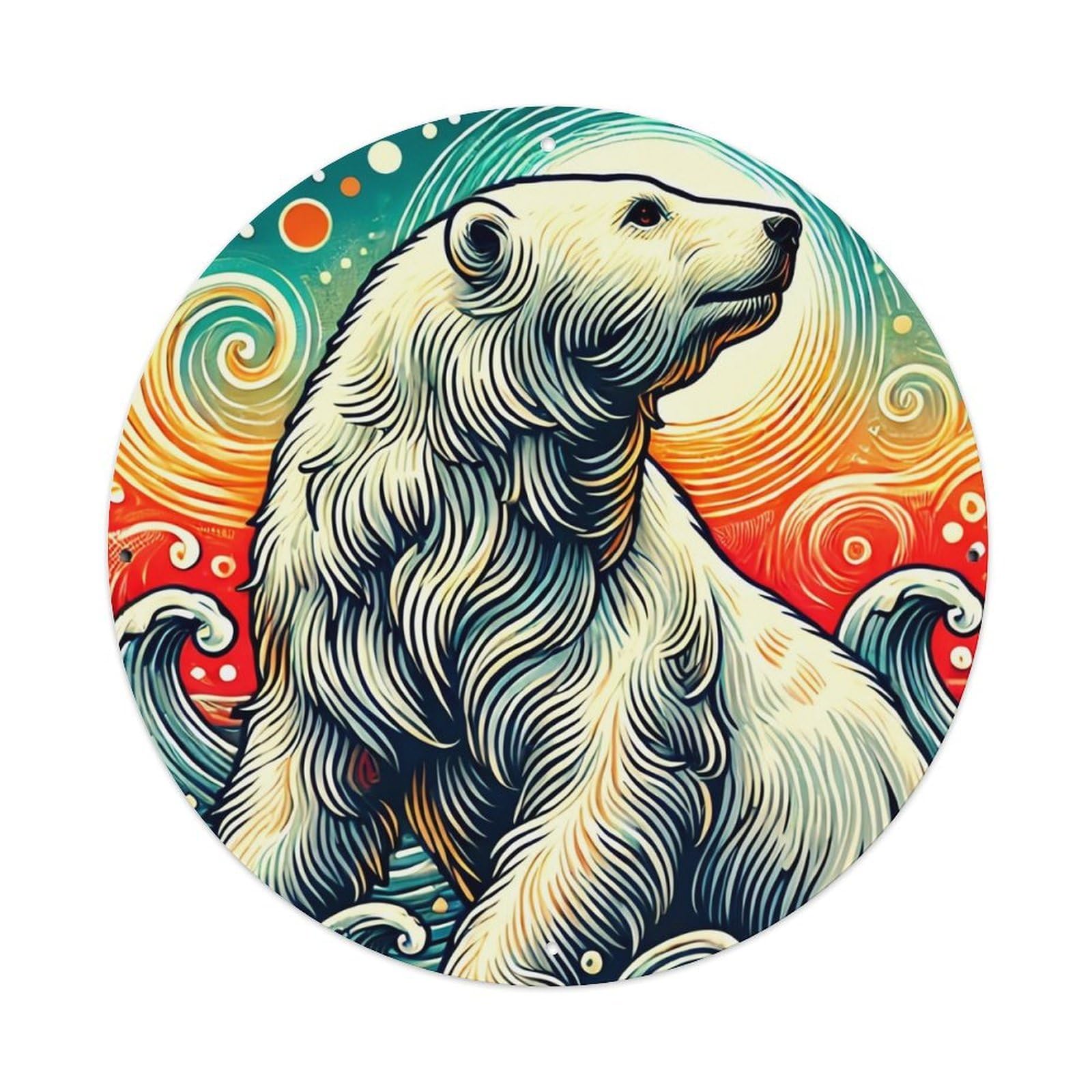 Jdyaojiesheng Vintage Polar Bear Ocean Waves Swirls Round Tin Sign Retro Metal Wall Decor Metal Poster, Home Bar Garage Farmhouse Cafe Wall Art Decoration 8X8inch