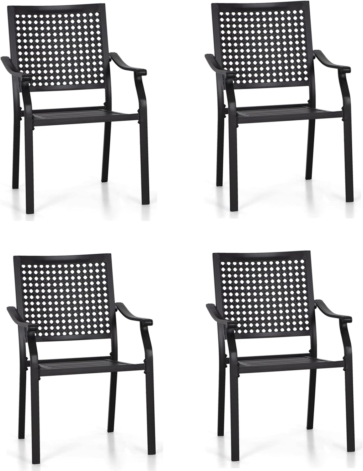 MFSTUDIO 4 Piece Black Patio Dining Chairs,Stackable Outdoor Metal Mesh Chairs with