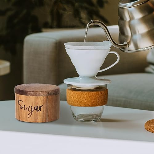 Miniatura 2 de Caja de especias de madera de acacia con cubierta giratoria para encimera de cocina, conservador de sal con cuchara integrada, moderno decorador de