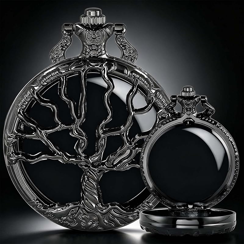 Espelho compacto redondo Kchss com corrente, acabamento cobre, Aa. Life Tree Black