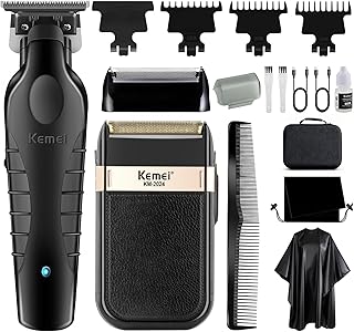 KEMEI プロフェッショナルバリカンとホイルシェーバーセット、男性用電動ヘアクリッパー、コードレスメンズ電気シェーバー、Tブレードゼロギャップヘアトリマー、充電式ディテーラートリマー電気カミソリ