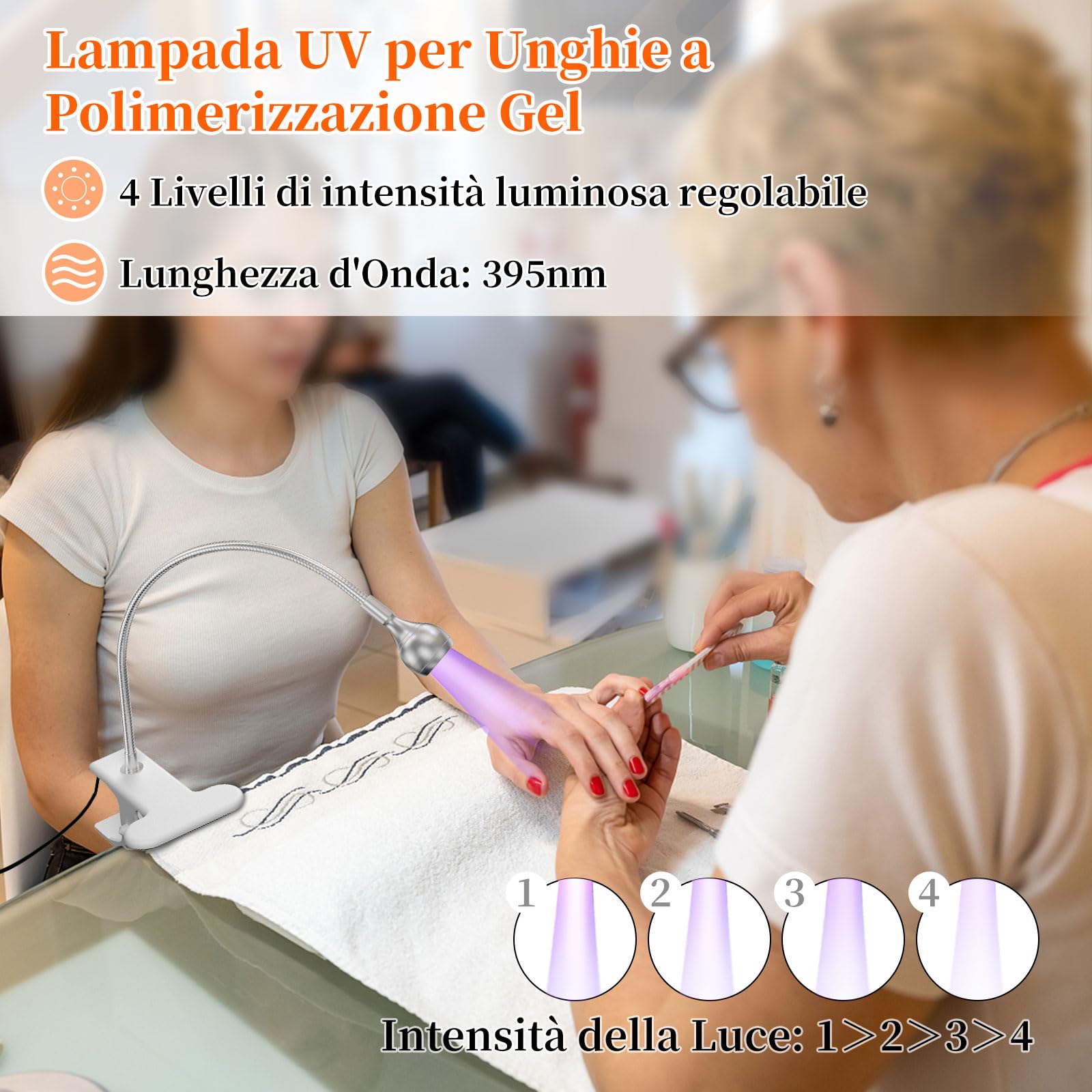 AISEELY Lampada UV per Unghie, Mini Lampada UV LED Unghie Professionale, 3W Lampada Unghie per Gel con Clip, 360° Testa Regolabile, Alimentazione USB Adatto per Manicure Accessori per Unghie Argento