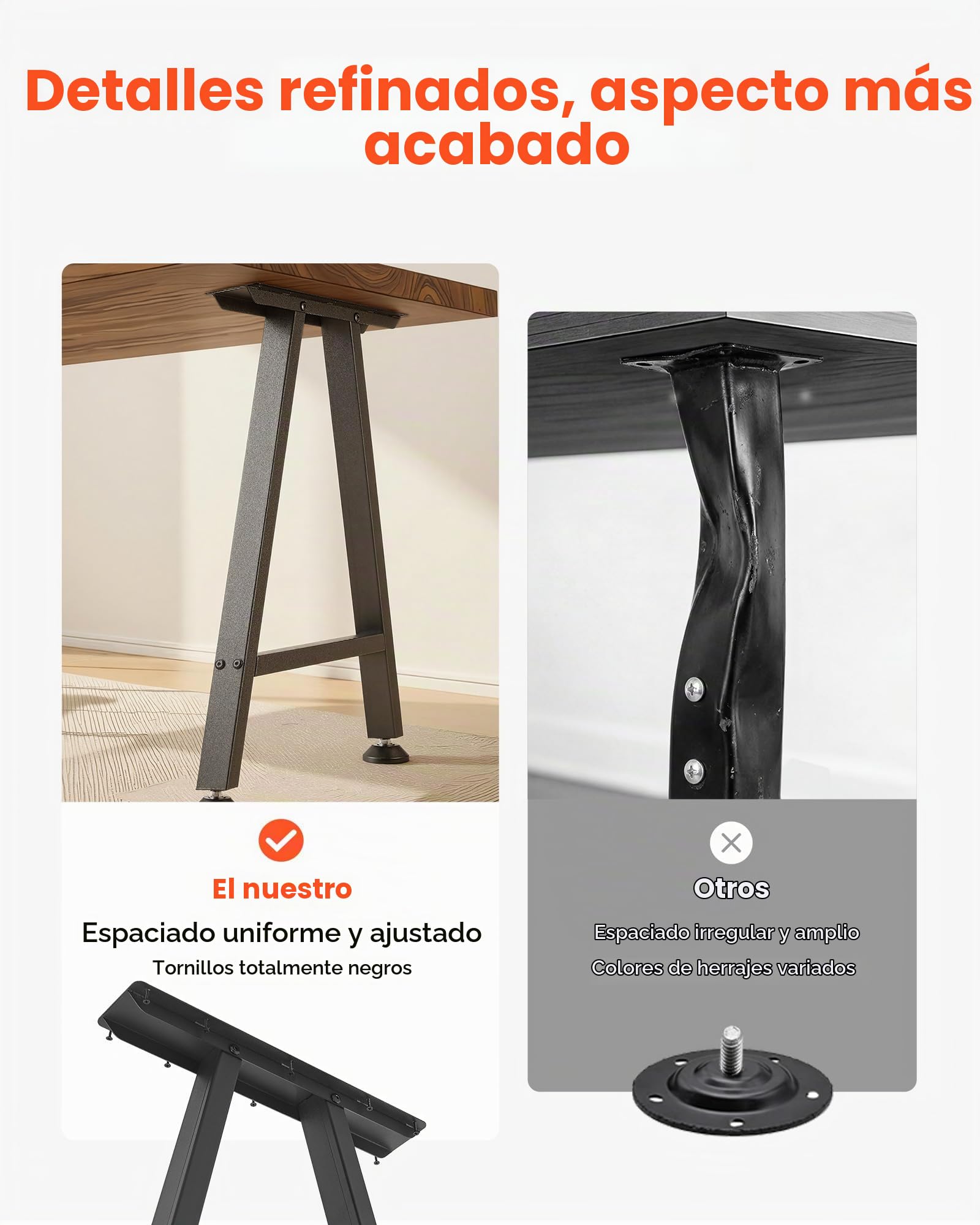 VEVOR Patas de Mesa en Forma de Trapecio, de Acero al Carbono, 750 x 550 mm, Capacidad Máxima 1000 kg, Juego de 2 Patas con Kit de Herrajes para Muebles, Escritorio, Mesa de Bar y Banco de Trabajo