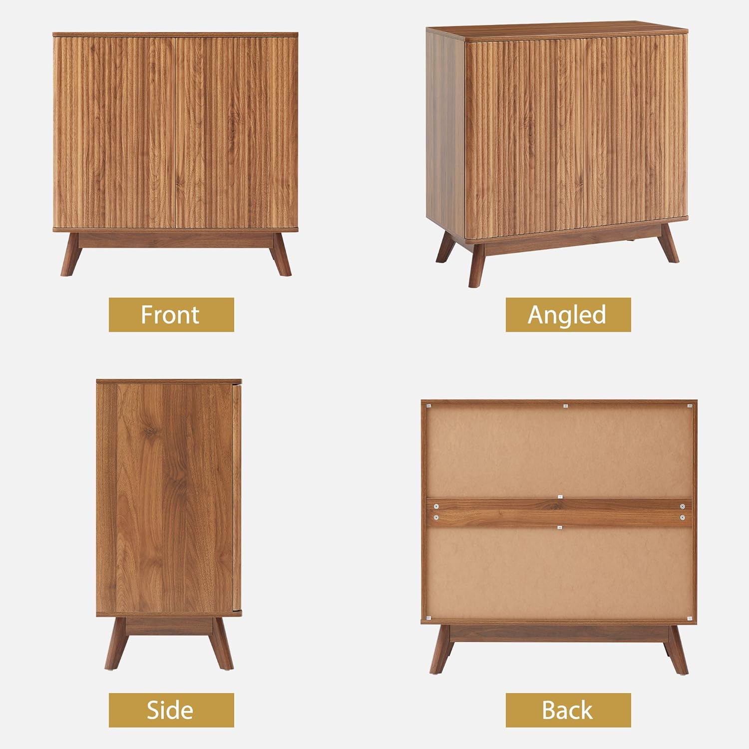 Accent Buffet Cabinet with Adjustable Shelves, Fluted Sideboard Cabinet with 2 Doors, Mid Century Modern Credenza Sideboard Buffet with Storage for Kitchen, Dining Room and Entryway (Walnut)