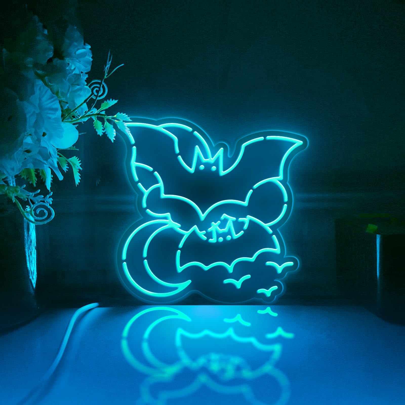 Scatola luminosa a LED a forma di pipistrello, decorazione artistica da parete per Halloween, cartello luminoso personalizzato, decorazioni per scrivania, decorazione per camera da letto
