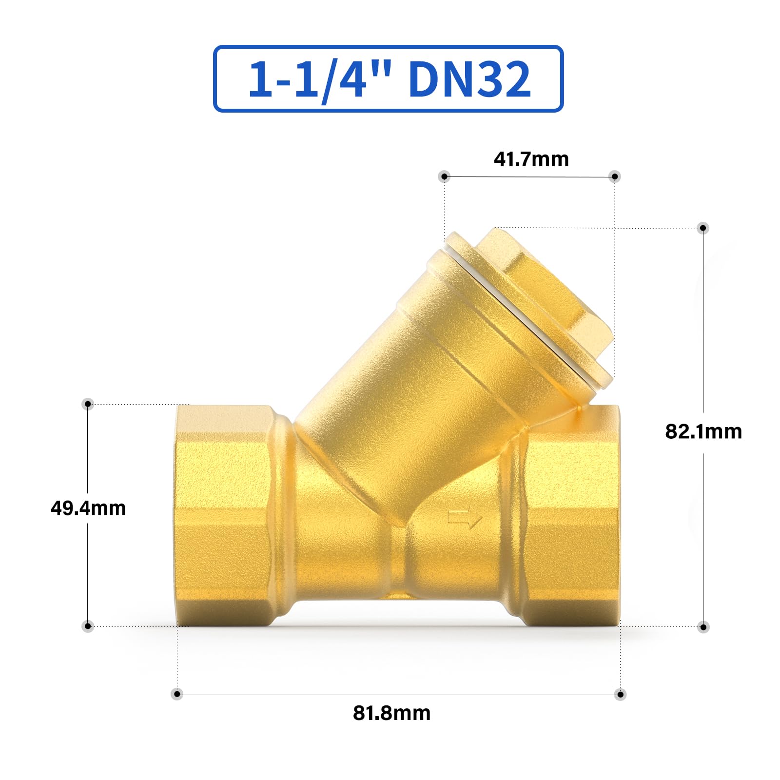 1 Stück Messing Y Sieb Mesh Filterventil, 1-1/4" BSP DN32 Innengewinde Anschlussventil für Wasser-Öl-Trennung