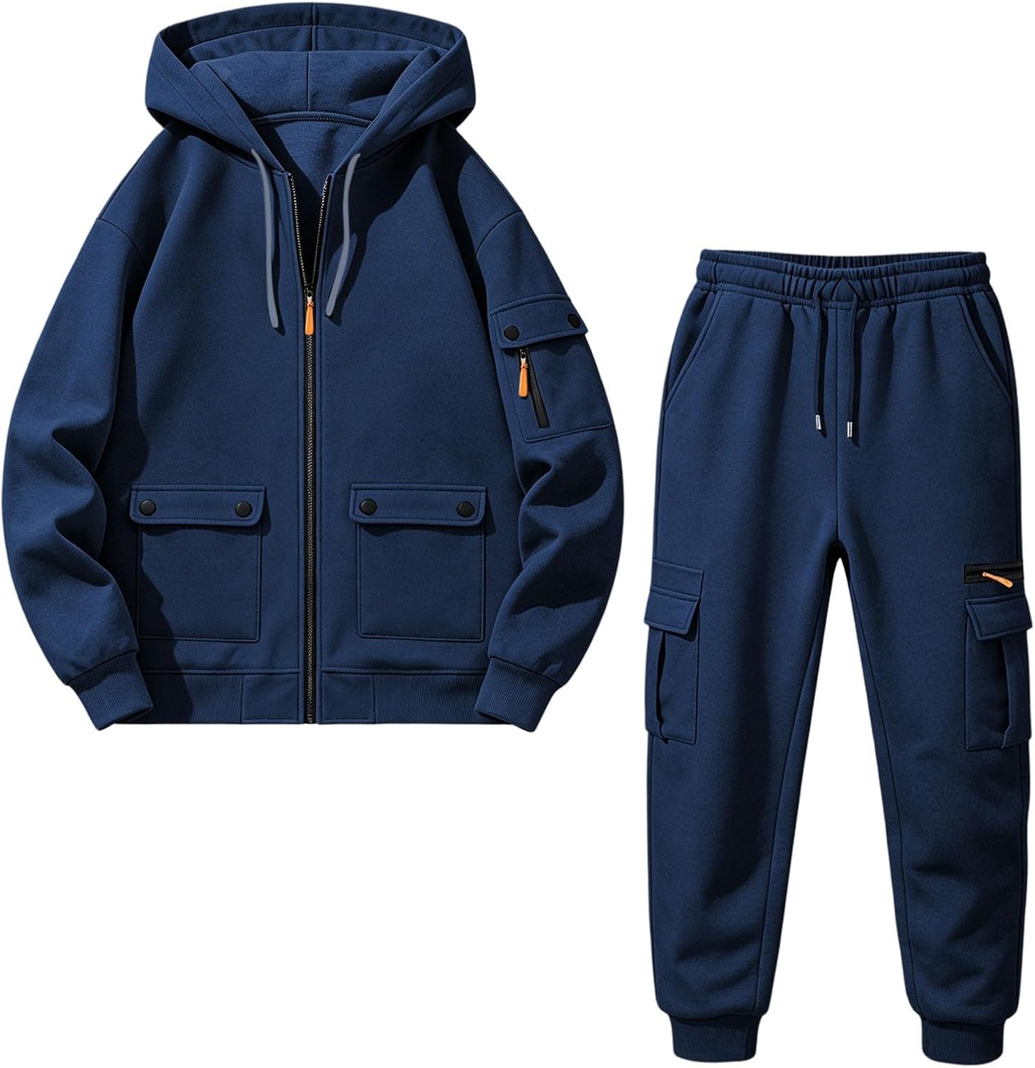 HJINGSUN Sweatsuits for Men Zip Up Hoodies Cargo Jogger 2 Piece Outfits
