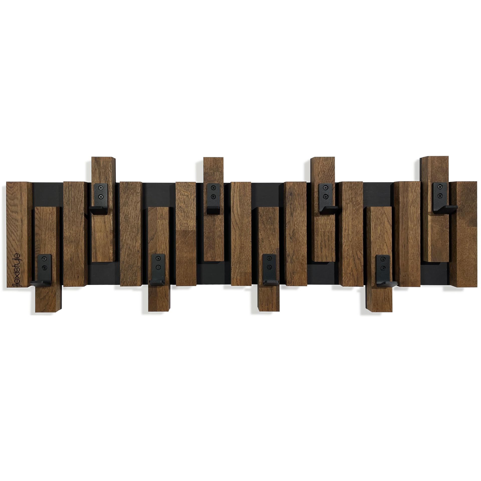 Perchero de pared de madera de roble, diseño de lamas, color negro, moderno, natural, 2 dimensiones (80 cm, marrón)