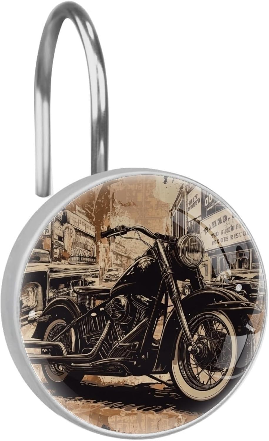 12 Pcs Shower Curtain Hooks, Retro Motorcycle Cool Theme Rustproof Decorative Metal Round Shower Curtain Hangers Rings for Bathroom Bedroom Living Room Rods