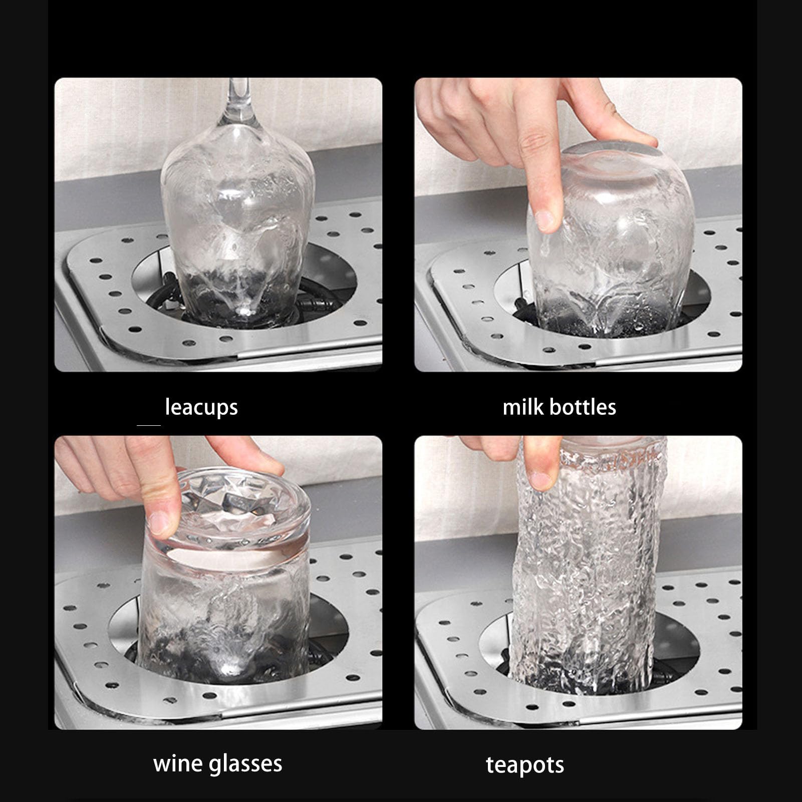 Glass Rinser, Stainless Steel Cup Washer with Automatic Washing, 304 Stainless Steel Pitcher Rinser for Bar Coffee Shop, Kitchen Sinks, Suitable for Various Glassware